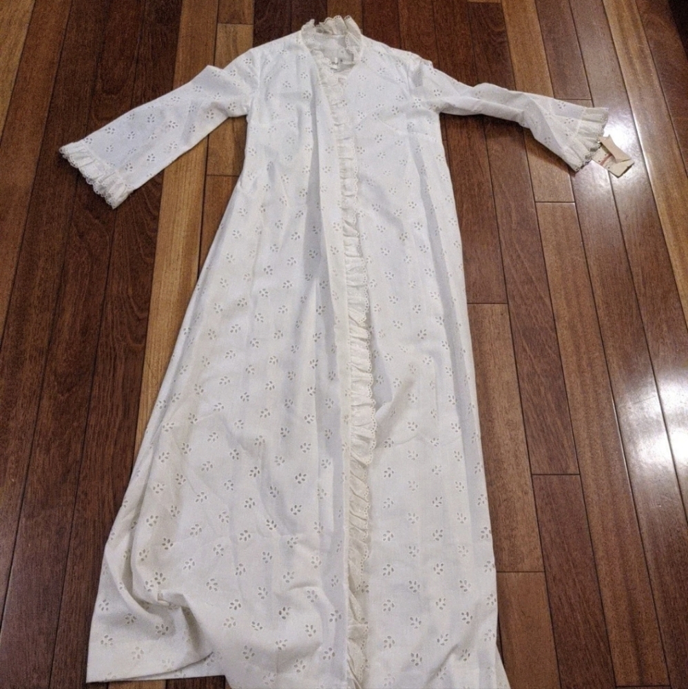 Vintage David Brown White Eyelet Lace Robe Coverup Cotton Boho Rare Whimsical
